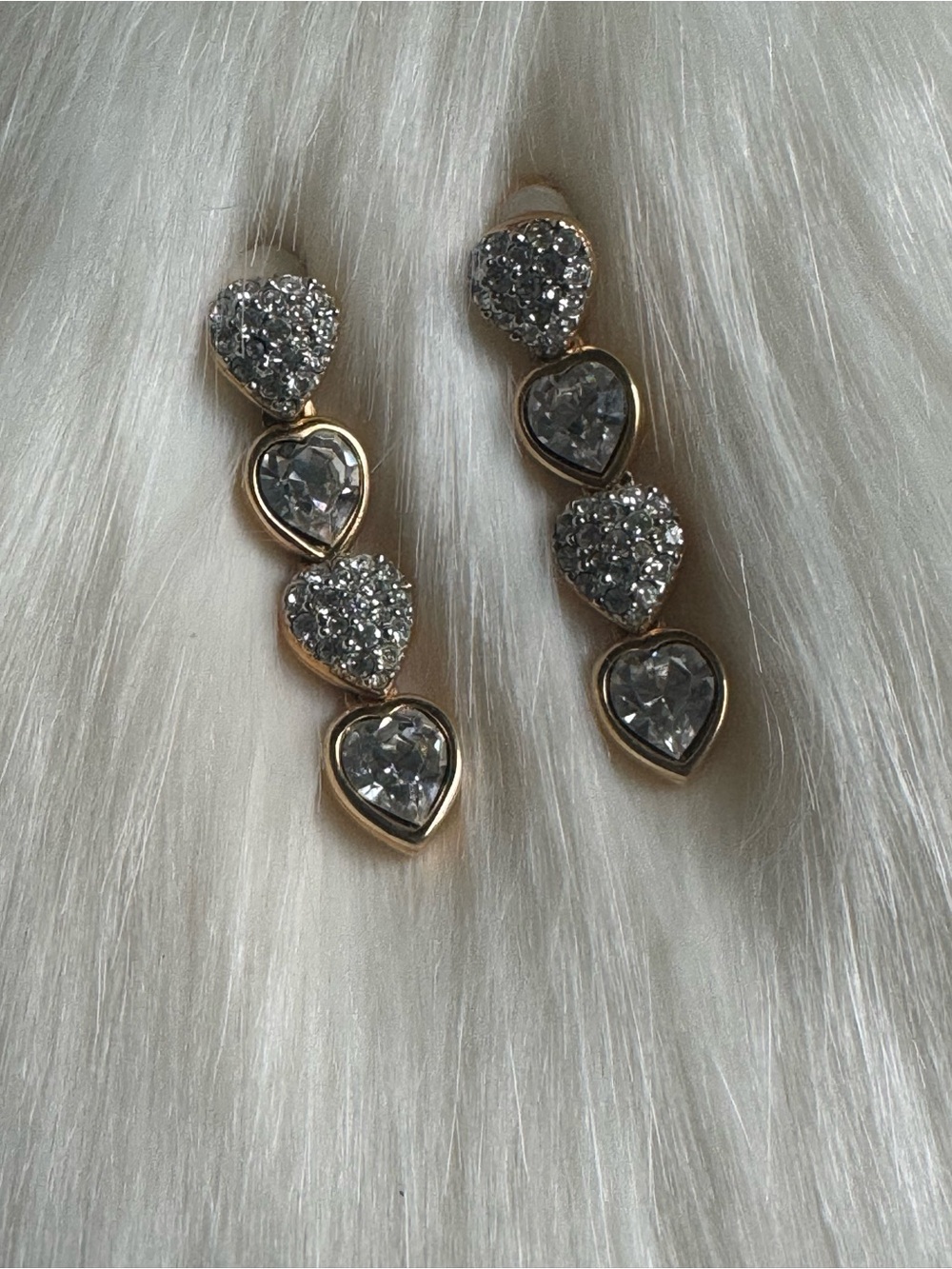 Swarovski Gold-Tone Triple Heart Clip On Earrings with Clear Crystals